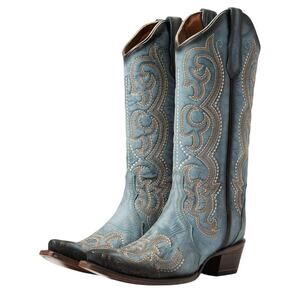 Corral Womens L5869 Western Cowboy Boots US 6 M EU 36.5 Blue Leather Stitch NIB